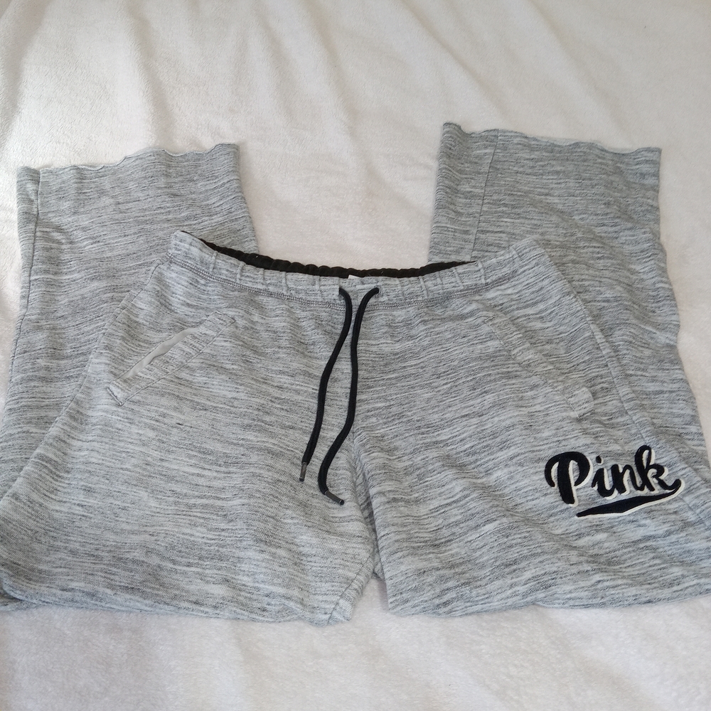 VINTAGE Victoria’s Secret PINK Sweatpants Womens S Flare Gray Embroidered Y2K - Picture 11 of 11